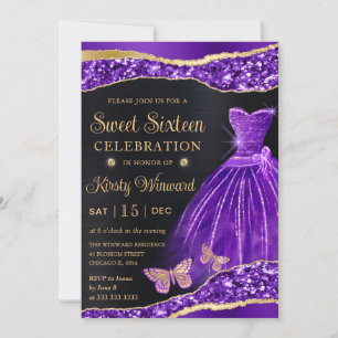 Wasserfarbenes Lila Gold Glitter Kleid Sweet Sixte Einladung