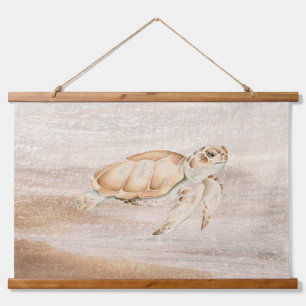 Wasserfarbenes Meer Flora und Fauna Wandteppich Mit Holzrahmen