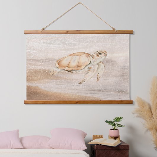 Wasserfarbenes Meer Flora und Fauna Wandteppich Mit Holzrahmen (Schlafzimmer)