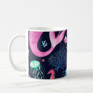 Wasserfarbenes Meermuster mit Meerjungfrauen, Kora Kaffeetasse