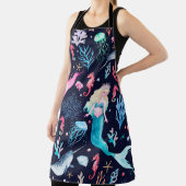 Wasserfarbenes Meermuster mit Meerjungfrauen, Kora Schürze (InSitu)