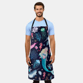 Wasserfarbenes Meermuster mit Meerjungfrauen, Kora Schürze (Getragen)