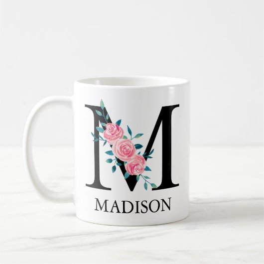 Wasserfarbenes Monogramm, einzelner Buchstabe M na Kaffeetasse (Links)