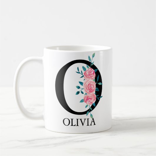 Wasserfarbenes Monogramm, einzelner Buchstabe O Kaffeetasse (Links)