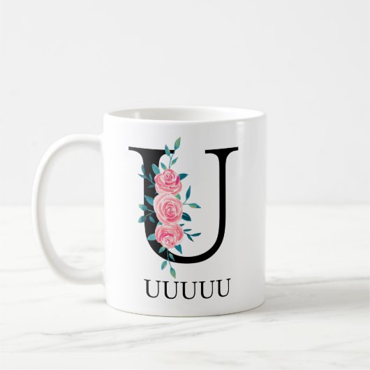 Wasserfarbenes Monogramm, einzelner Buchstabe U Kaffeetasse (Links)