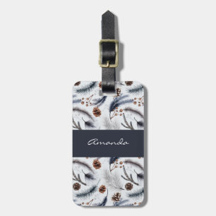 Wasserfarbenes Muster mit Kiefernzapfen und Kiefer Gepäckanhänger