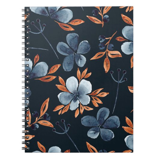 Wasserfarbenes, nahtloses Blumenmuster mit Indigof Notizblock (Vorderseite)