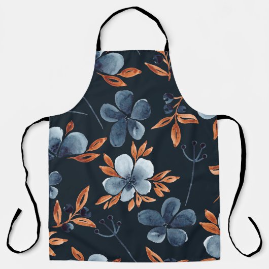 Wasserfarbenes, nahtloses Blumenmuster mit Indigof Schürze (Vorderseite)