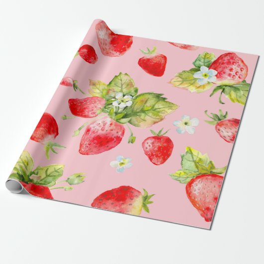 Wasserfarbenes nahtloses Erdbeermuster Geschenkpapier (Ungerollt)