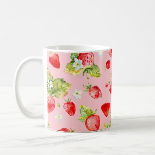 Wasserfarbenes nahtloses Erdbeermuster Kaffeetasse (Links)