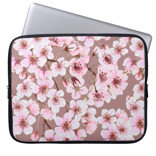 Wasserfarbenes nahtloses Muster aus Kirschblüte Laptopschutzhülle (Vorderseite)