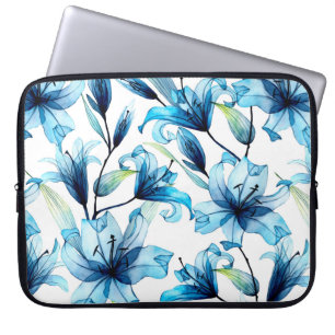 Wasserfarbenes nahtloses Muster mit blauen Lilien Laptopschutzhülle