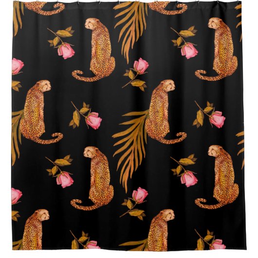 Wasserfarbenes nahtloses Muster mit Geparden Duschvorhang (Vorderseite)