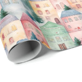 Wasserfarbenes nahtloses Muster mit Häusern Geschenkpapier (Rolleneckpunkt)