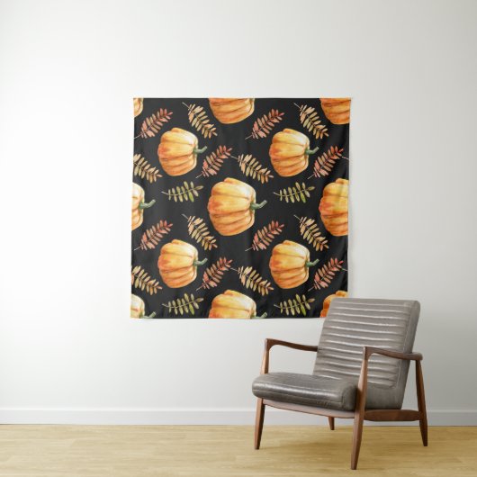 Wasserfarbenes nahtloses Muster mit Kürbis Wandteppich (Beispiel (Horizontal))