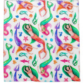 Wasserfarbenes nahtloses Muster mit Meerjungfrauen Duschvorhang (Vorderseite)