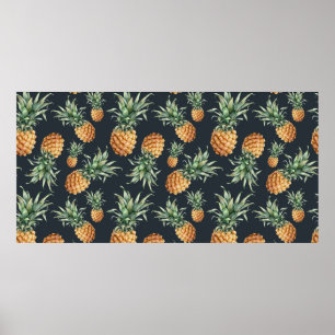 Wasserfarbenes nahtloses Muster mit reifer Ananas. Poster