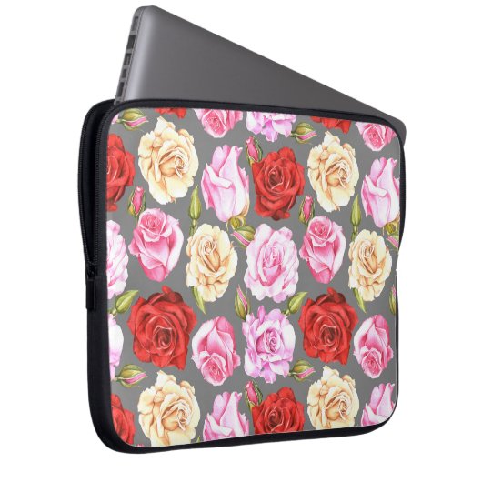 Wasserfarbenes nahtloses Muster mit Rose. Nahtlos Laptopschutzhülle (Vorne Rechts)
