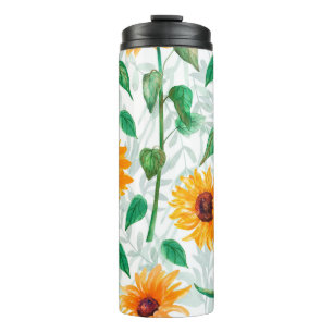 Wasserfarbenes nahtloses Muster mit Sonnenblumen Thermosbecher