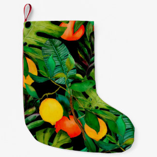 Wasserfarbenes nahtloses Muster mit tropischen Blä Kleiner Weihnachtsstrumpf