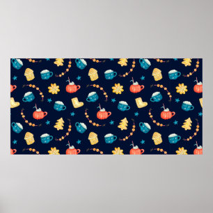 Wasserfarbenes nahtloses Muster mit Xmas Lebkuchen Poster