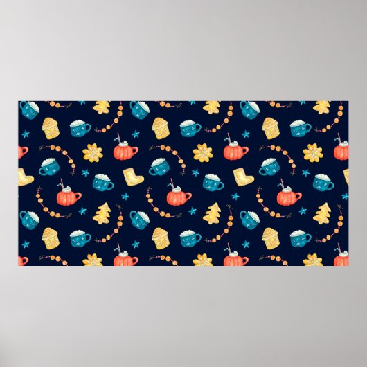 Wasserfarbenes nahtloses Muster mit Xmas Lebkuchen Poster (Vorne)