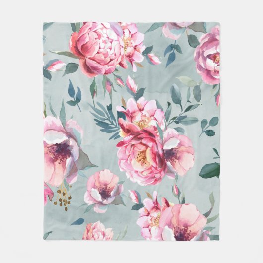 Wasserfarbenes nahtloses Muster von Pfirsichen und Fleecedecke (Vorderseite)