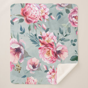 Wasserfarbenes nahtloses Muster von Pfirsichen und Sherpadecke