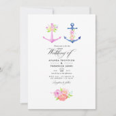 Wasserfarbenes Nautical Themed Floral Wedding Foto Einladung (Vorderseite)