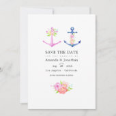 Wasserfarbenes Nautical Themed Floral Wedding Foto Save The Date (Vorderseite)