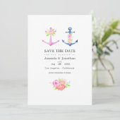 Wasserfarbenes Nautical Themed Floral Wedding Foto Save The Date (Stehend Vorderseite)