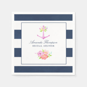 Wasserfarbenes nautisches Themed Floral Brautparty Serviette