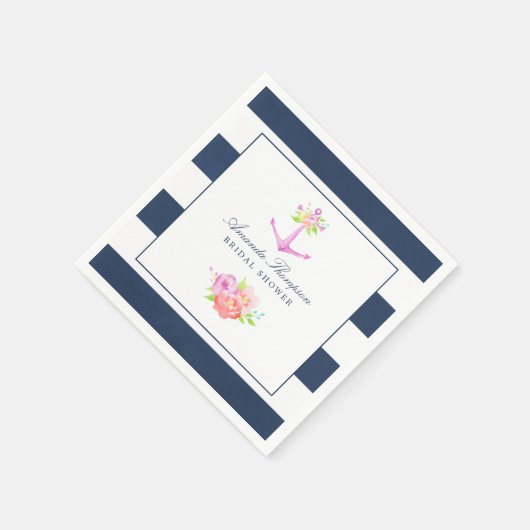 Wasserfarbenes nautisches Themed Floral Brautparty Serviette (Ecke)