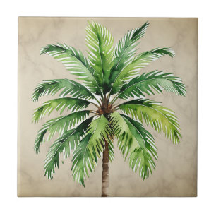 Wasserfarbenes Palmenbild im Vintage-Stil elegant Fliese