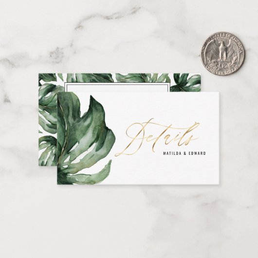 Wasserfarbenes Palmenblätterblättern und Einzelhei Mitteilungskarte (Vorderseite/Rückseite Beispiel)