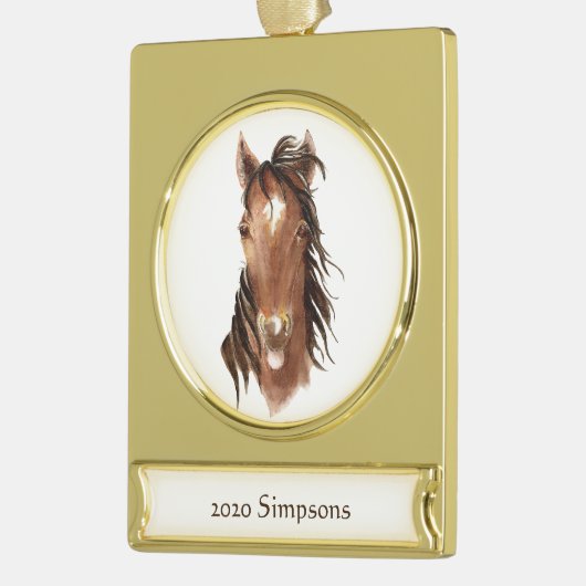 Wasserfarbenes Pferd Sticken Zunge Banner-Ornament Gold (Links)