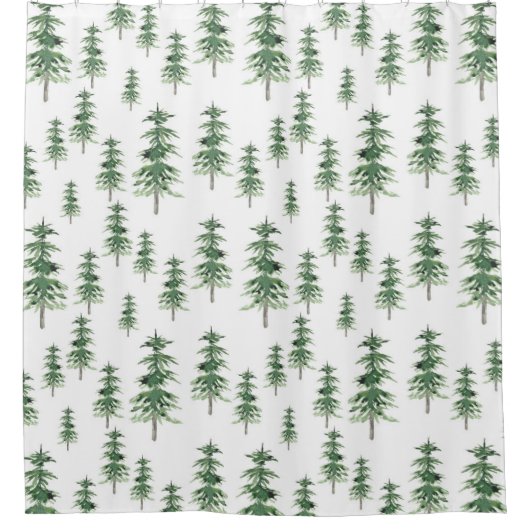 Wasserfarbenes Pine Tree Muster Duschvorhang (Vorderseite)