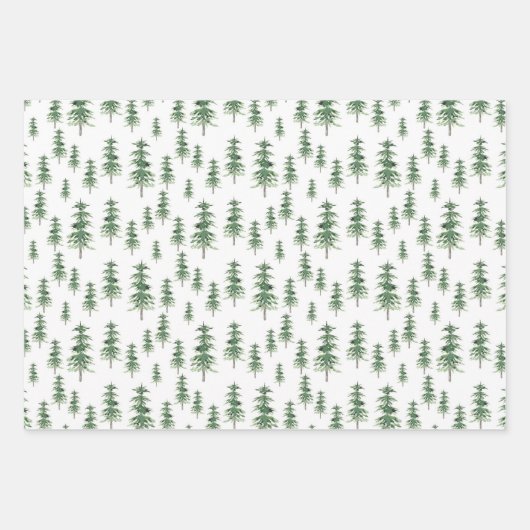 Wasserfarbenes Pine Tree Muster Geschenkpapier Set (Vorderseite 3)
