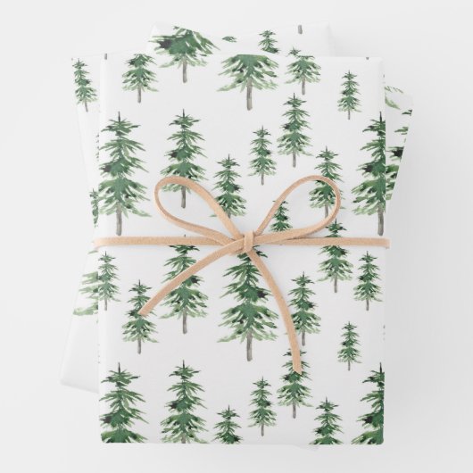 Wasserfarbenes Pine Tree Muster Geschenkpapier Set (Beispiel)