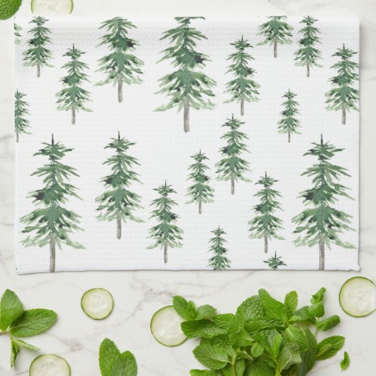 Wasserfarbenes Pine Tree Muster Geschirrtuch (Gefaltet)