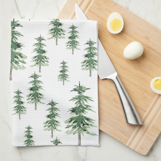 Wasserfarbenes Pine Tree Muster Geschirrtuch (Viertel Falte)