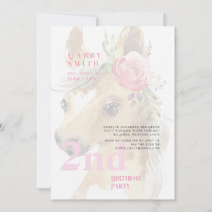 Wasserfarbenes Pink-Pony-Party zum 2. Geburtstag Einladung