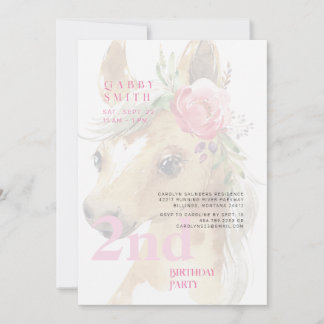 Wasserfarbenes Pink-Pony-Party zum 2. Geburtstag Einladung