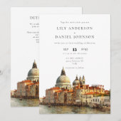 Wasserfarbenes QR-Code-Hochzeit mit Blick auf Vene Einladung (Vorne/Hinten)