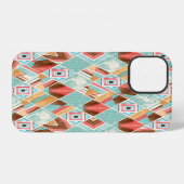 Wasserfarbenes Quadrat, geometrischer Patchwork-Hi iPhone Hülle (Rückseite (Horizontal))