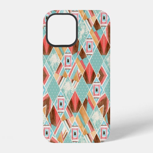 Wasserfarbenes Quadrat, geometrischer Patchwork-Hi iPhone Hülle (Rückseite)