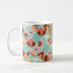 Wasserfarbenes Quadrat, geometrischer Patchwork-Hi Kaffeetasse