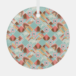 Wasserfarbenes Quadrat, geometrischer Patchwork-Hi Ornament Aus Glas