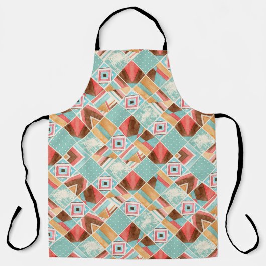 Wasserfarbenes Quadrat, geometrischer Patchwork-Hi Schürze (Vorderseite)