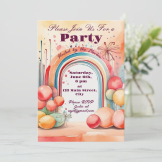 Wasserfarbenes Rainbow-Party Einladung